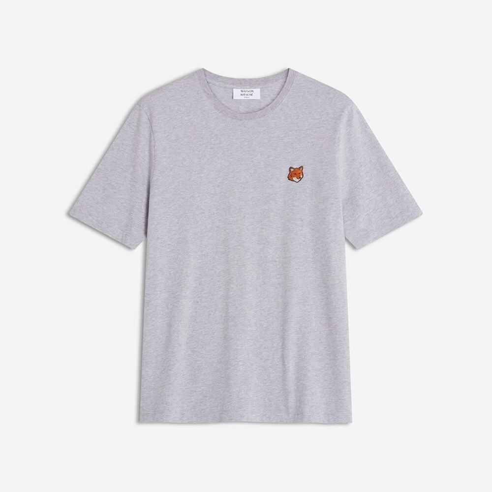 MAISON KITSUNE Gray Short Sleeve Tee Fox head patch Paris XS